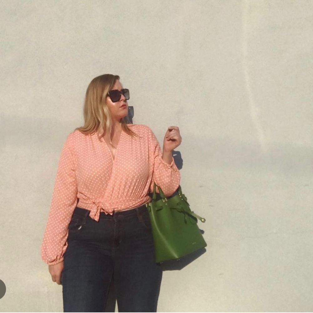 Pink & white wrap top
